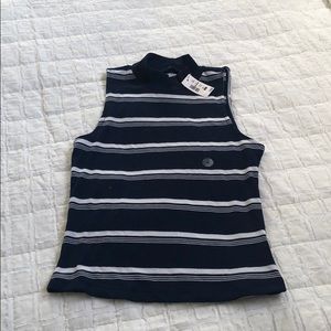 Navy blue sleeveless turtle neck
